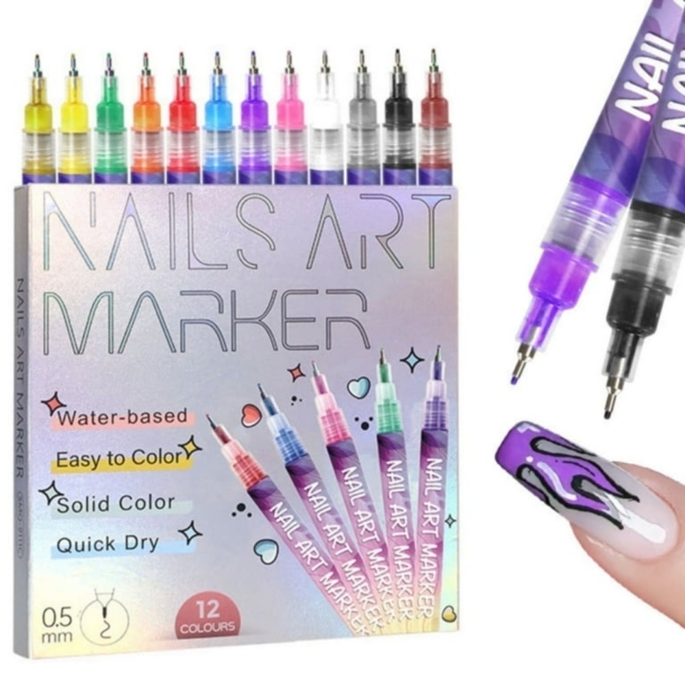 Fine Tips 3D Nail Art Pens, 12 Colors 0.5 MM Nail Marker Pens